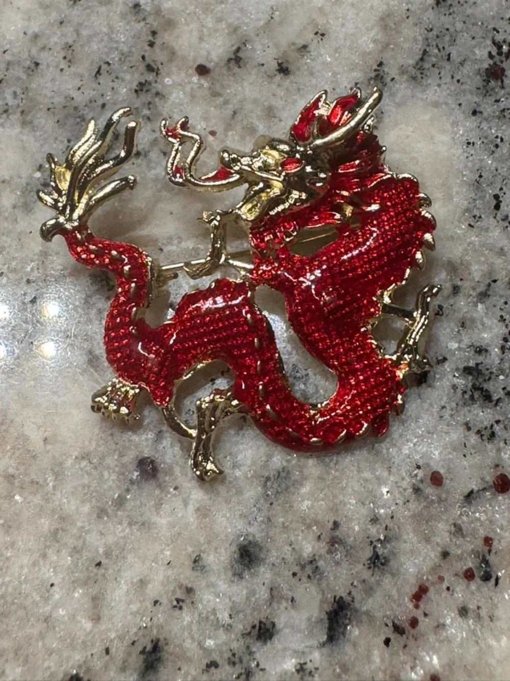Red & Gold Dragon Brooch Pin